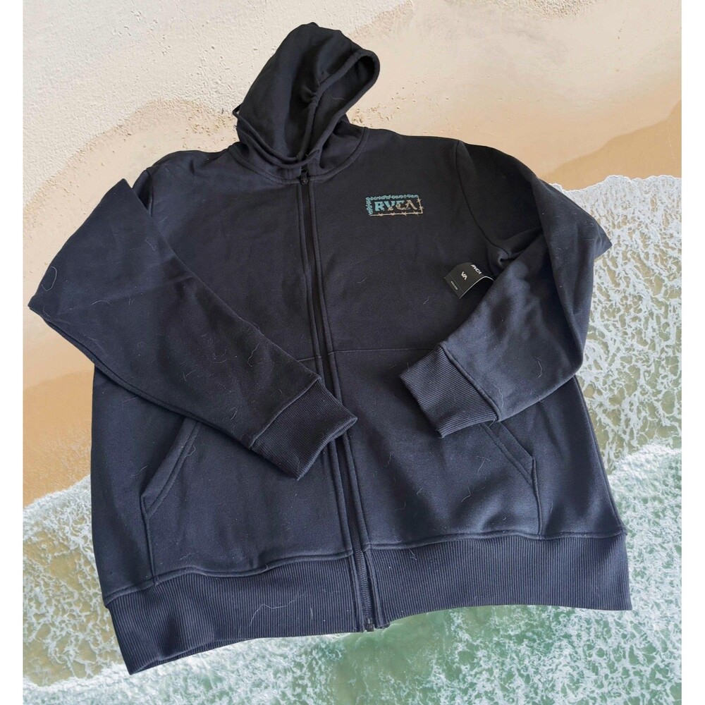 RVCA Oliver Zip Hoodie Mens Medium Black Graphic Fleece Sweatshirt Skate New